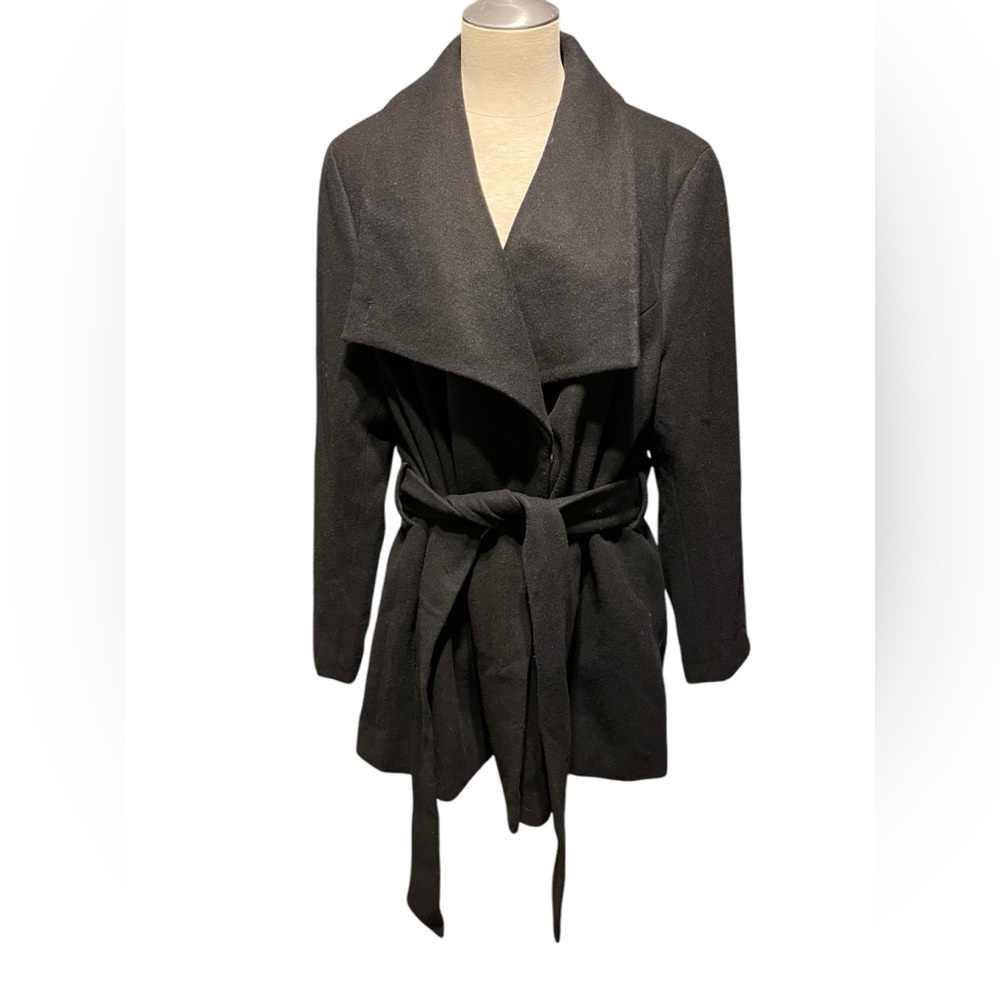 Pure Energy Black Pea-coat - Wool Blend - Tie Waist + Belted - NWT (AVA & VIV)